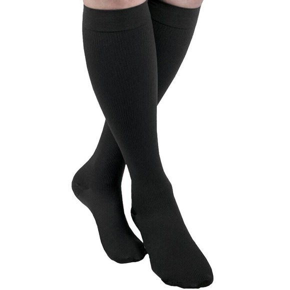 (2) Men's Compression Support Socks Size Large Trouser Black Medium Compression - Picture 2 of 5